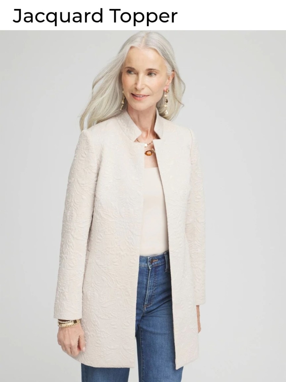 Chico's Cream Jacquard Topper